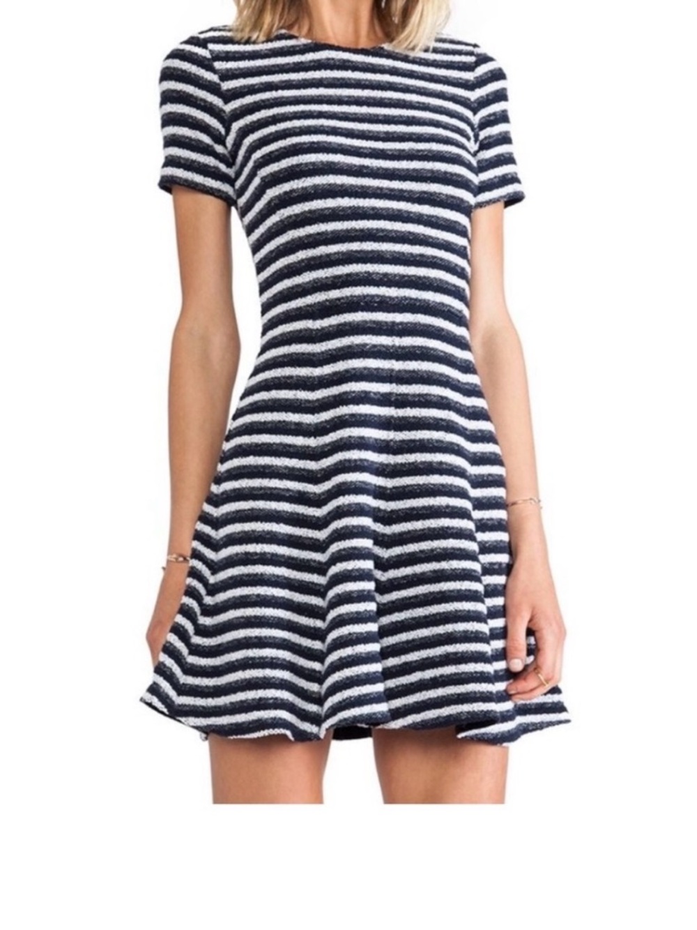 Theory Albita Dress in "Uniform & White" Striped Tweed